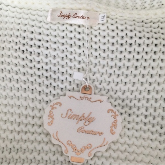 Simply Couture Oversized Beige Open Knit Pom-Pom Sleeve Sweater Cardigan - Picture 9 of 13